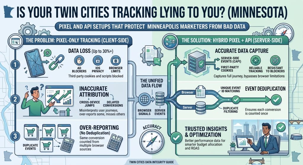 Is Your Twin Cities Tracking Lying to You? (Minnesota): Pixel and API setups that protect Minneapolis marketers from bad data.
