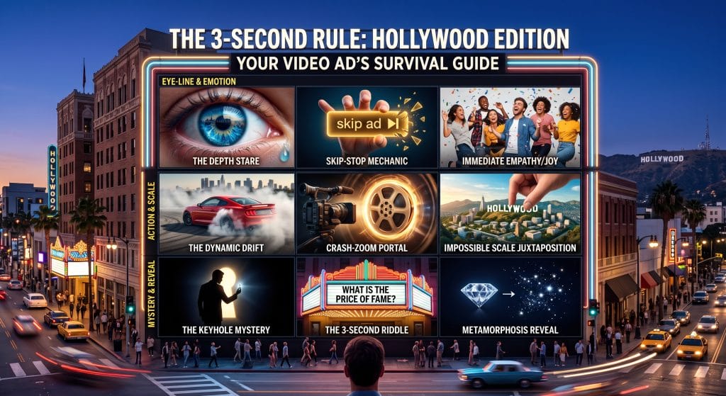You Have 3 Seconds in Hollywood (California - Entertainment Focus): The exact visual triggers needed to save your video ad watch time.