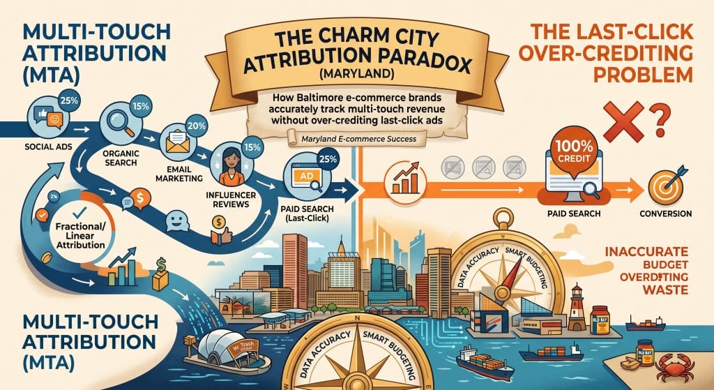 The Charm City Attribution Paradox (Maryland): How Baltimore e-commerce brands accurately track multi-touch revenue without over-crediting last-click ads.