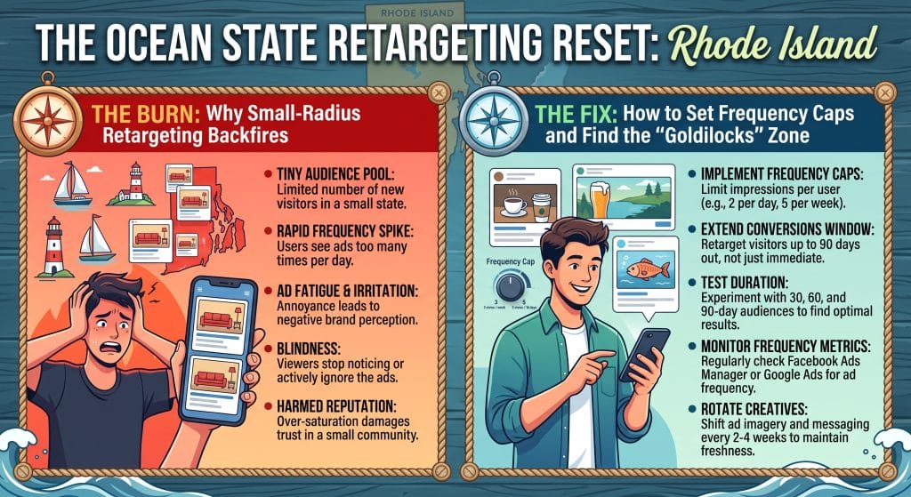 The Ocean State Retargeting Reset (Rhode Island): Why small-radius retargeting burns out local audiences fast, and how to fix your frequency settings.