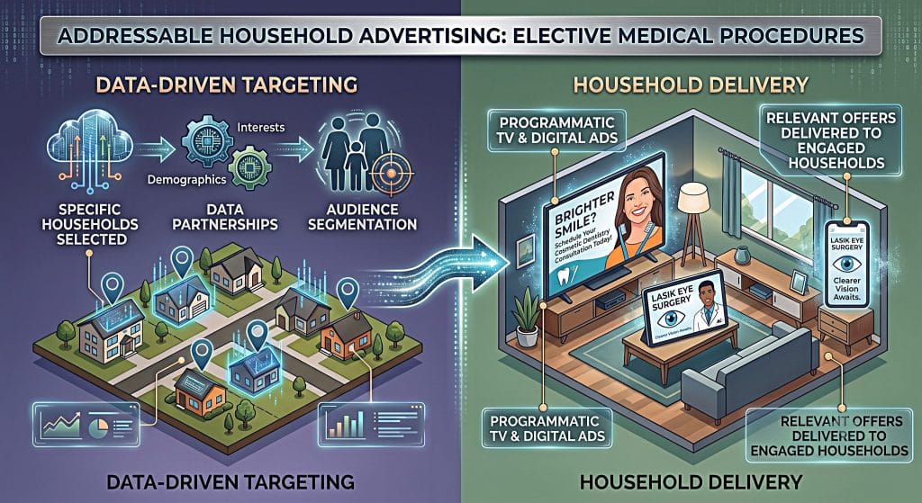 Addressable household advertising for elective medical procedures