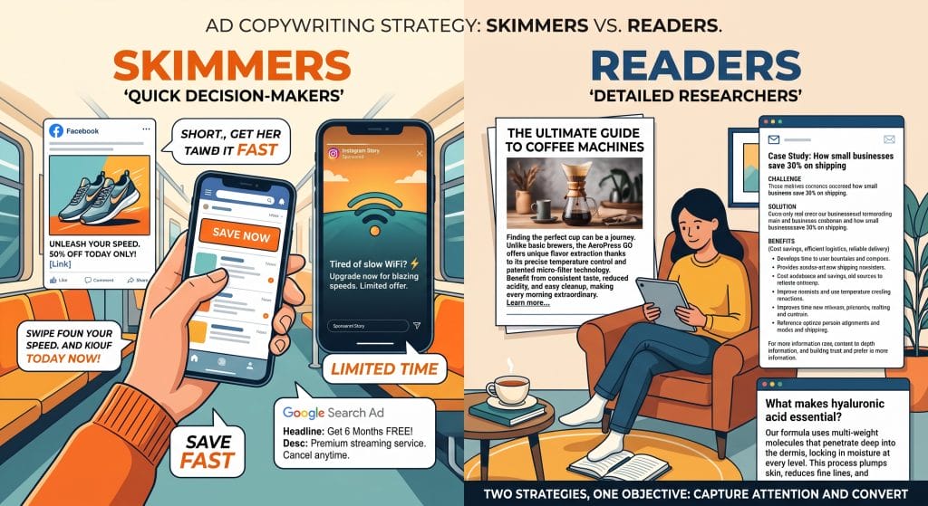 Ad Copywriting for Skimmers vs. Readers